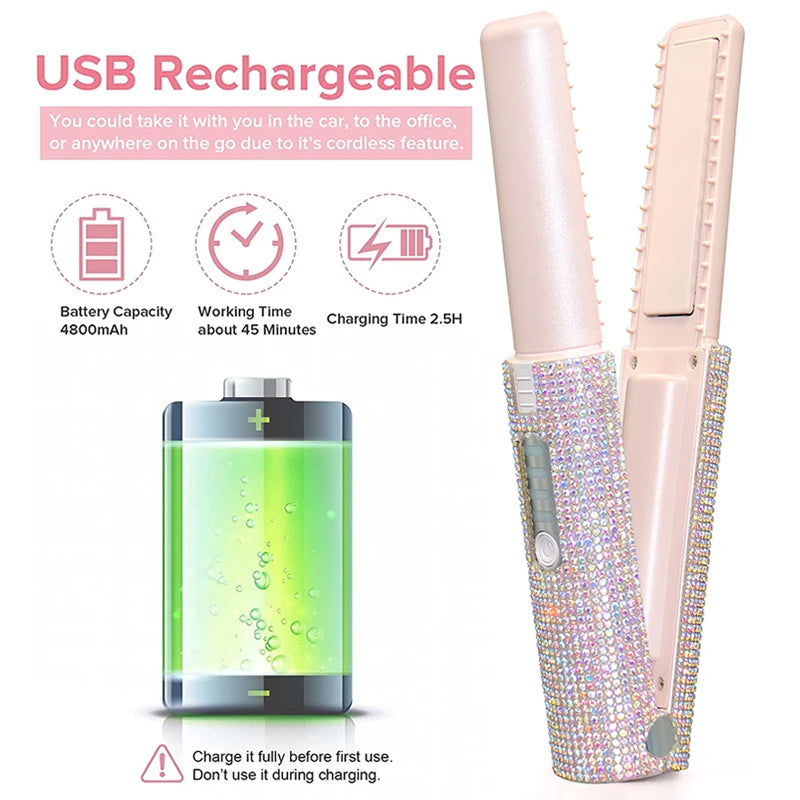 Portable Hair Straightener With Rhinestones